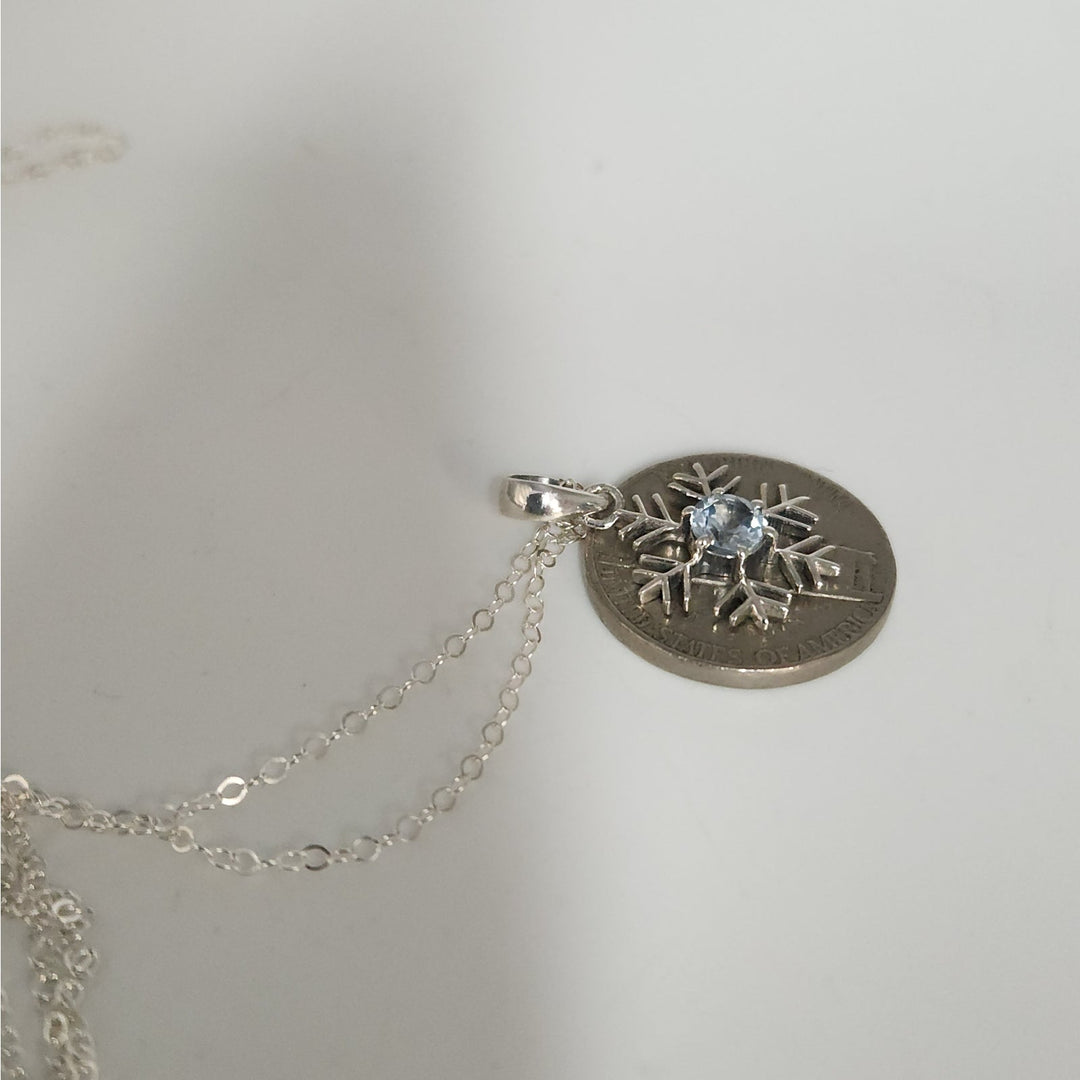 Sterling Silver Snowflake Pendant Necklace With Natural Blue Topaz