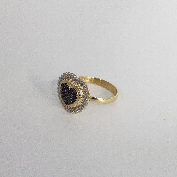 18k Yellow Gold Black &White Diamonds Heart Ring Size 7.25