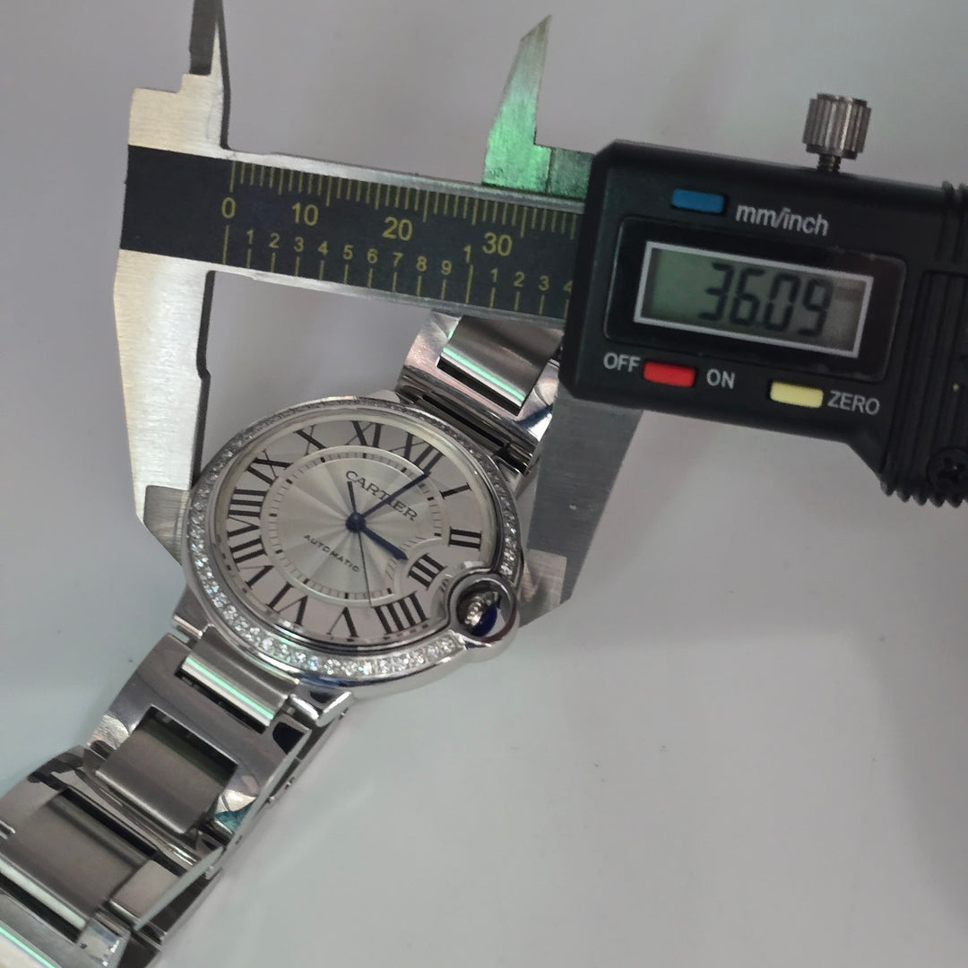 Cartier Ballon Bleu 36mm Automatic Diamond Bezel Steel Watch