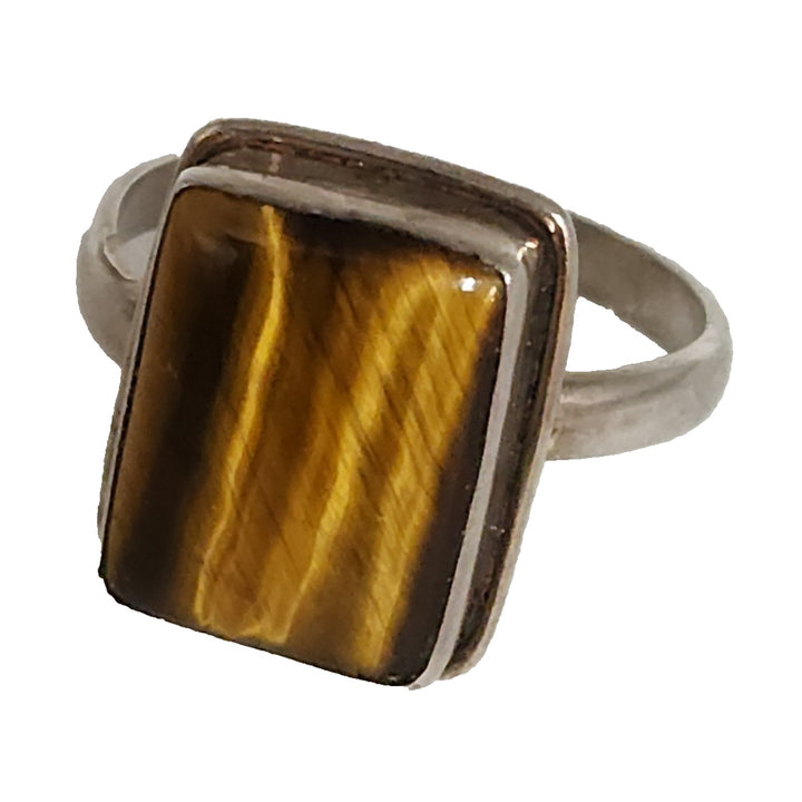 Handcrafted Sterling Silver Ring With Rectangular Tiger's Eye Cabochon