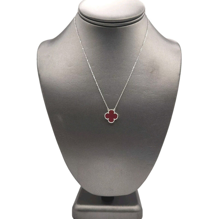 925 Sterling Silver Red Flower Pendant Necklace 17.5" B