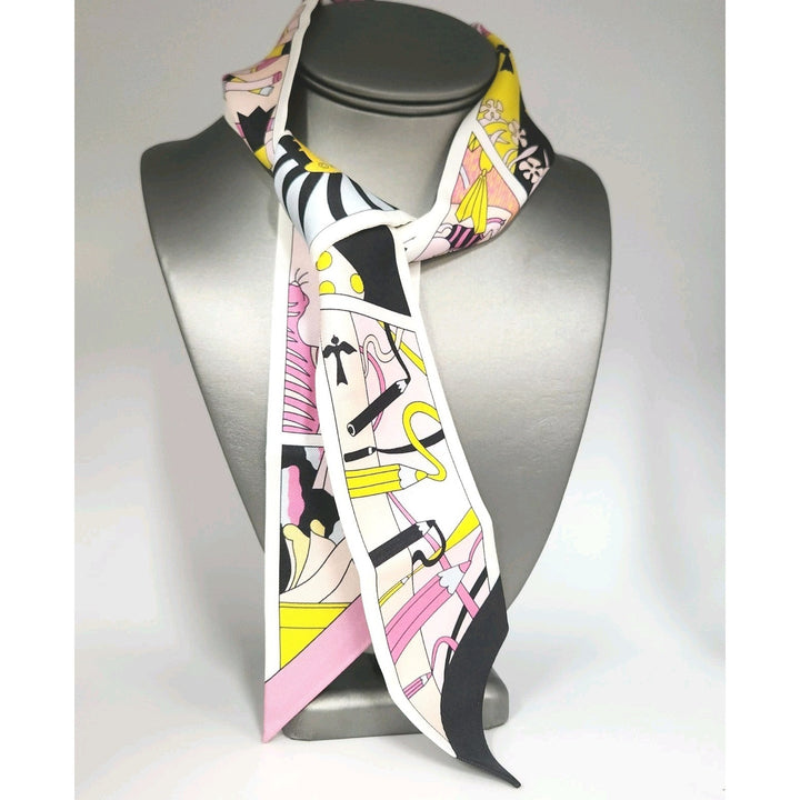 New Hermes Twilly Scarf 100% Silk FC/NOIR/Rose/Jaune Color