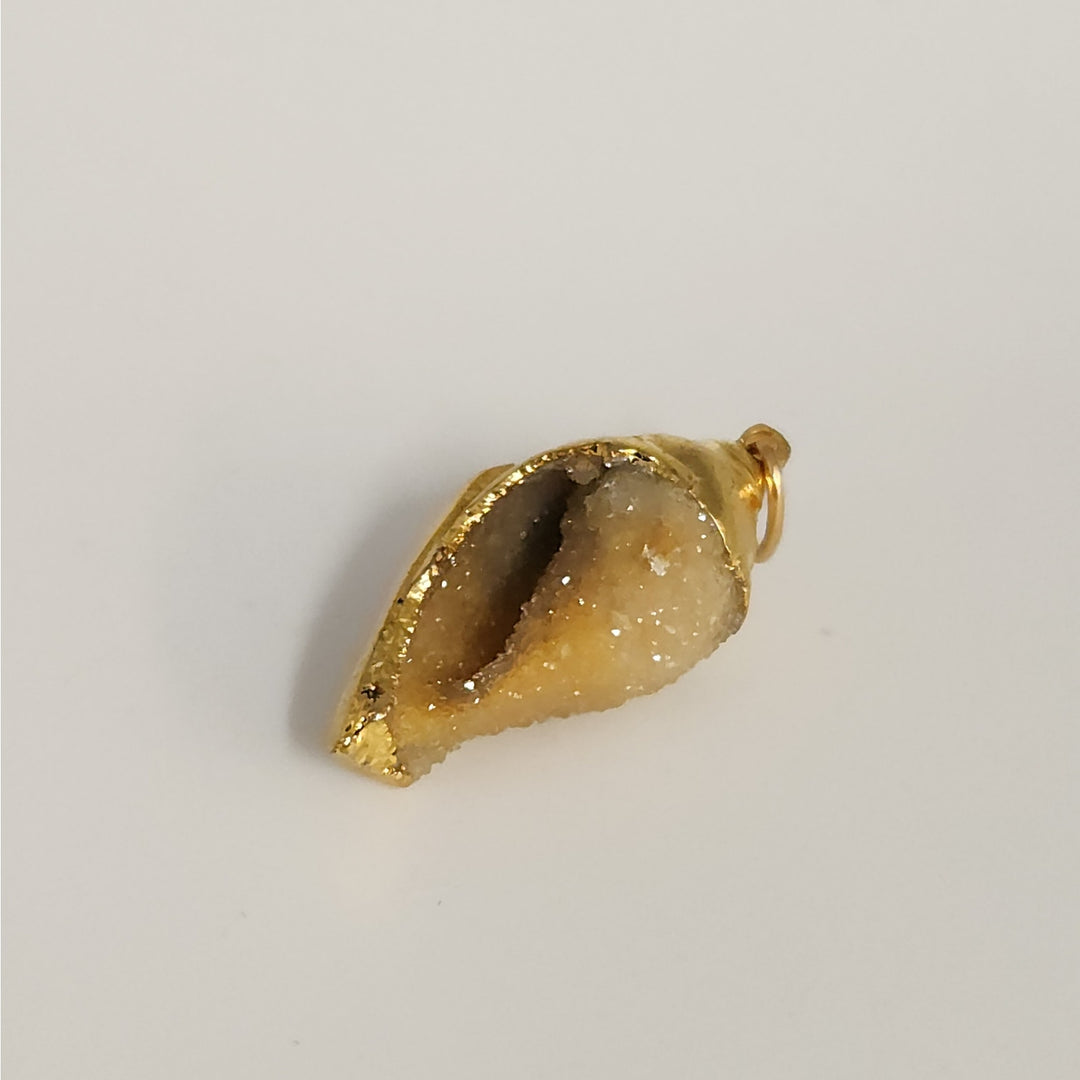 Gold-Dipped Natural Quartz Druzy Crystal Pendant