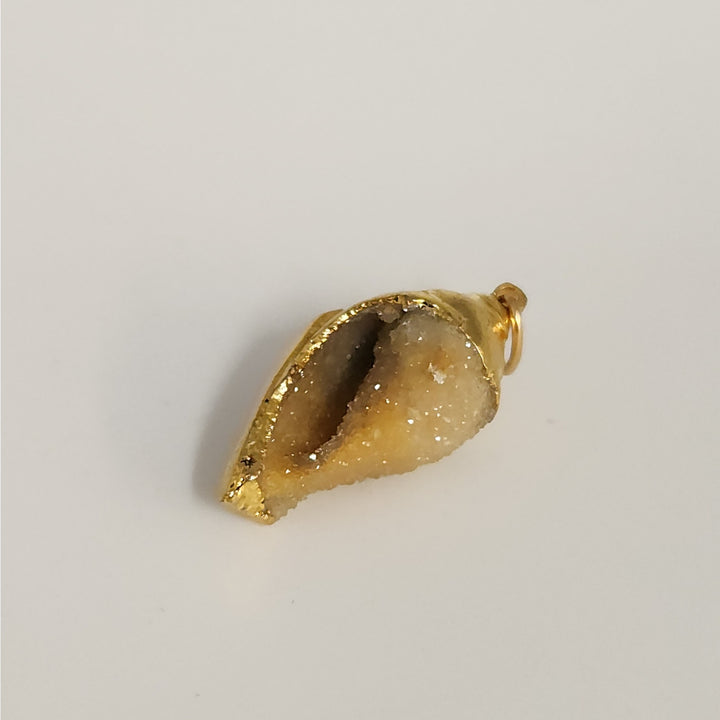 Gold-Dipped Natural Quartz Druzy Crystal Pendant