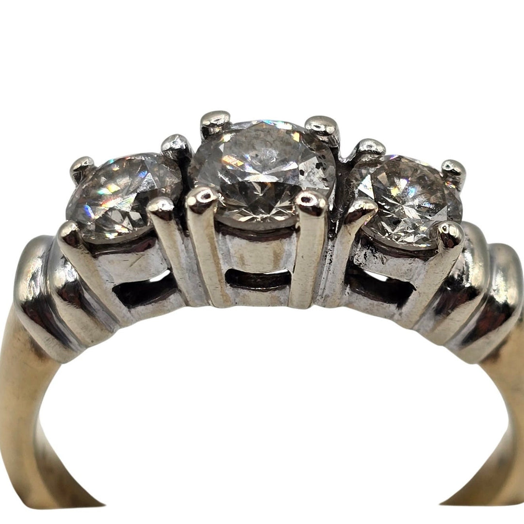 14K Two-Tone Gold 1.49 CTW Natural Diamond Three-Stone Ring 5.9g