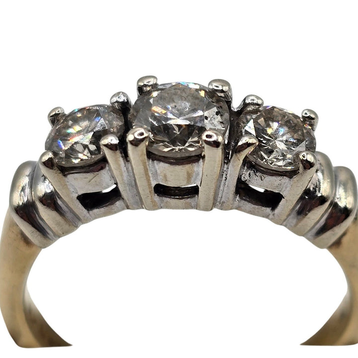 14K Two-Tone Gold 1.49 CTW Natural Diamond Three-Stone Ring 5.9g