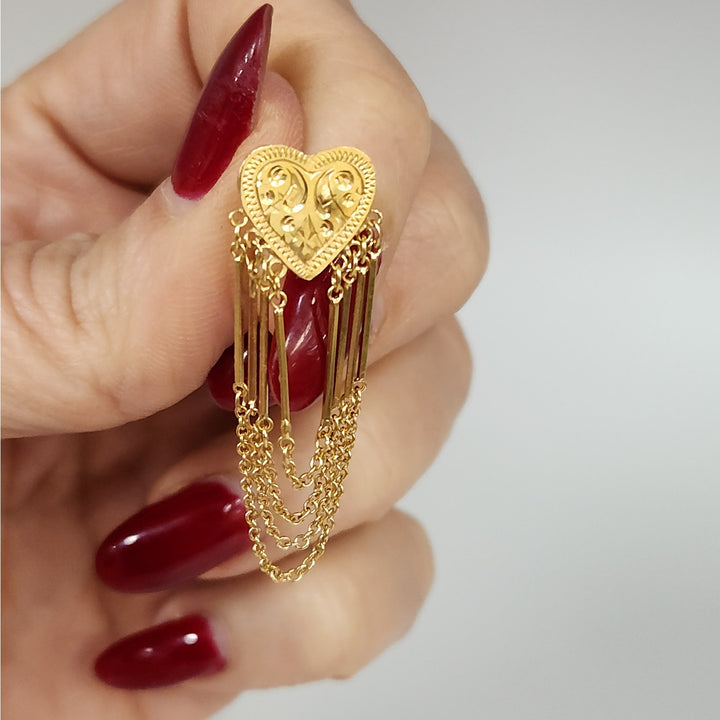 Vintage 18k Yellow Gold Heart Tassel Dangle Earrings