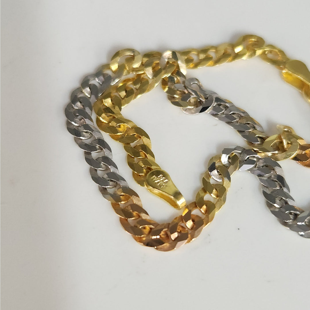 925 sterling silver Tri-color diamond cut link bracelet 7.5"