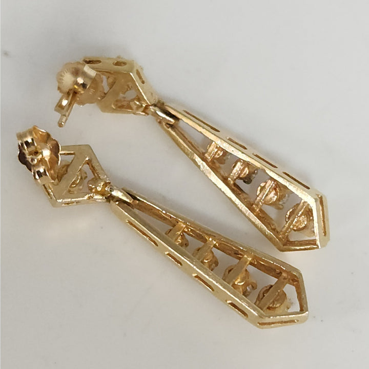Vintage Handmade 13K Yellow Gold Diamond Drop Earrings 1.4 CTW , 5.3 g