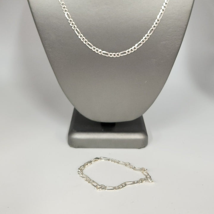 Set of 925 Sterling Silver Figaro's Necklace 24" & bracelet 7.5"