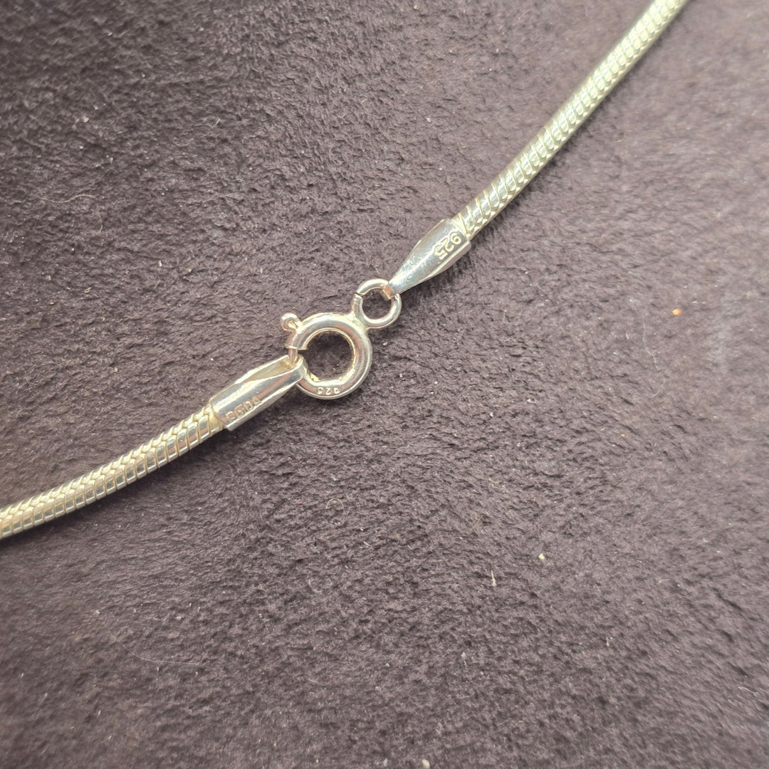 925 Sterling Silver Snake Chain & Pendant 18" 21g Blue Stone