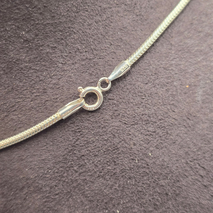 925 Sterling Silver Snake Chain & Pendant 18" 21g Blue Stone