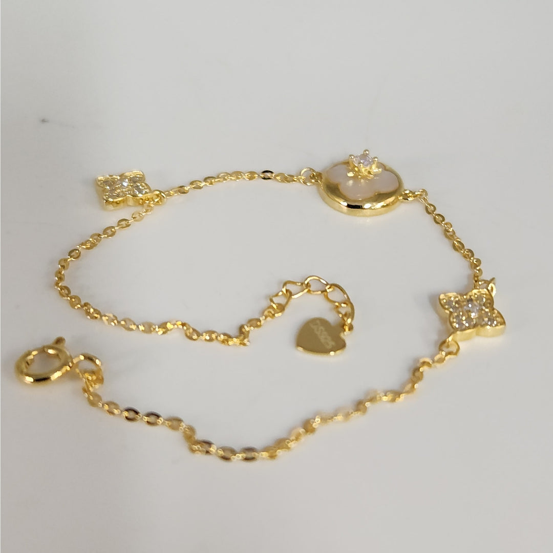 Princess 925 Sterling Silver Gold -Tone mother of Pearl Flower bracelet 7.5"