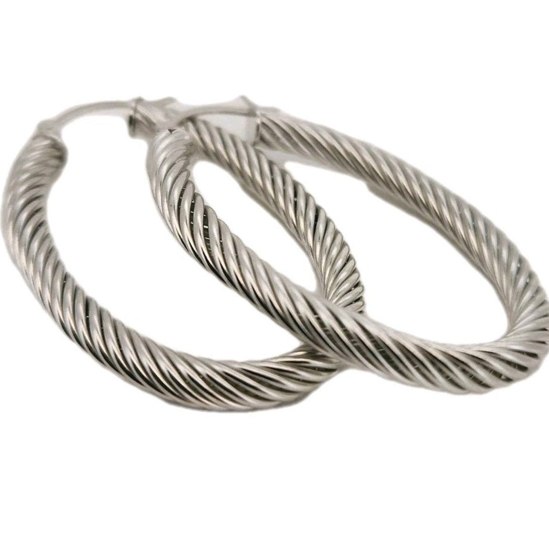 925 Sterling Silver Twisted Textured Hoop Earrings