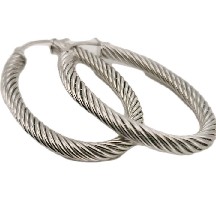 925 Sterling Silver Twisted Textured Hoop Earrings