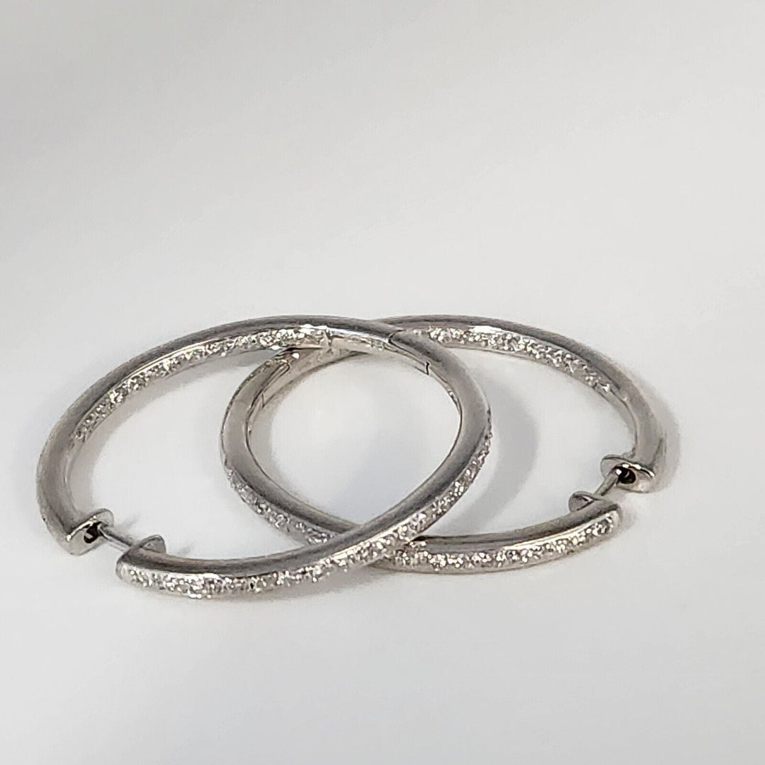 14k White Gold Elegant Double Side Diamond Hoop Earrings