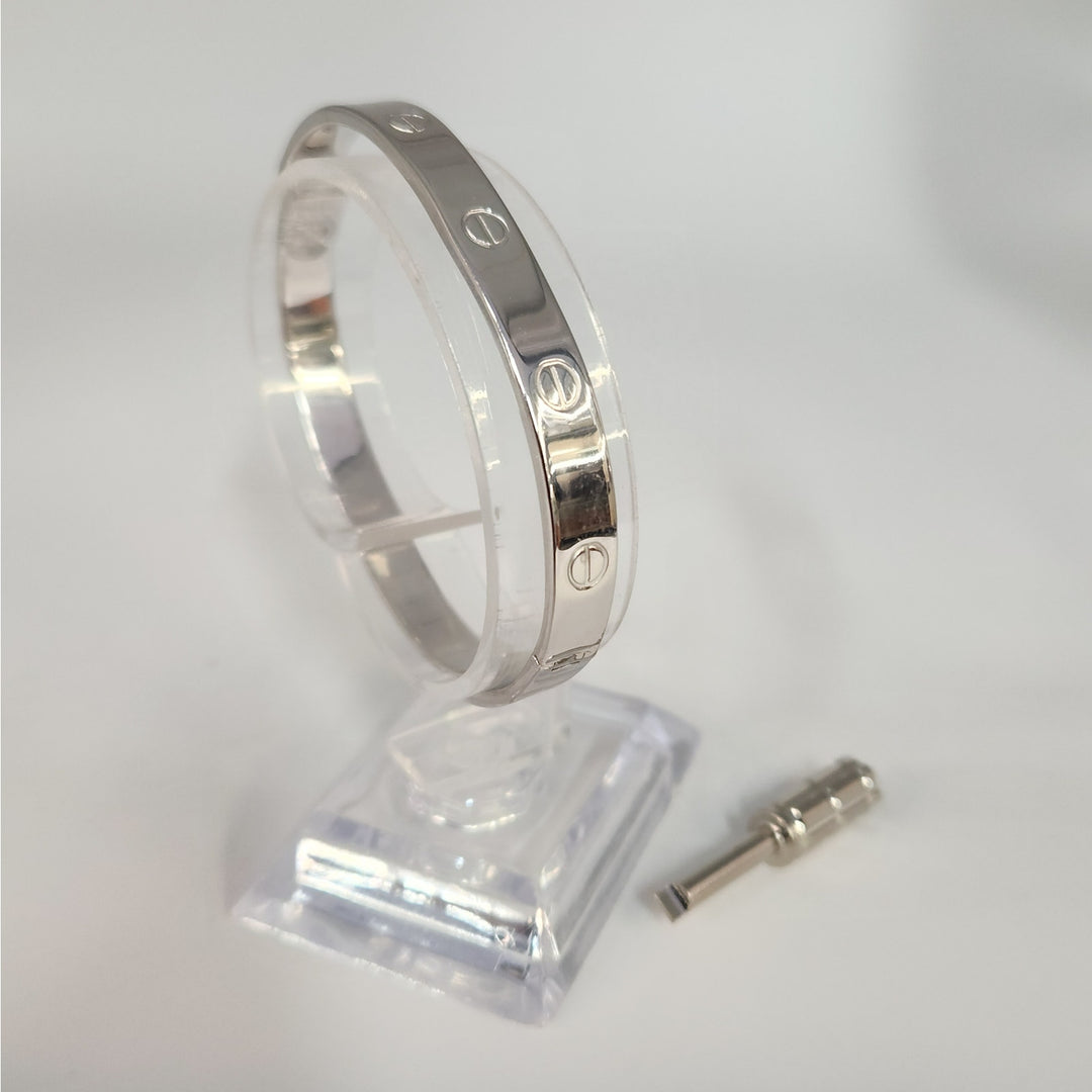 925 Sterling Silver Love Screw Bangle Bracelet Size 6.5 "