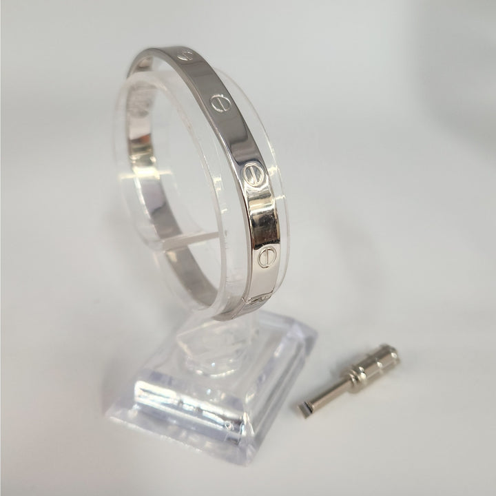 925 Sterling Silver Love Screw Bangle Bracelet Size 6.5 "
