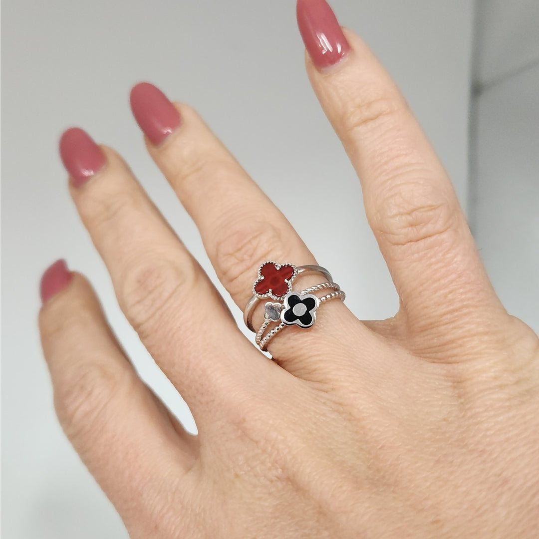 925 Sterling Silver Triple Layer Clover Ring set size 6
