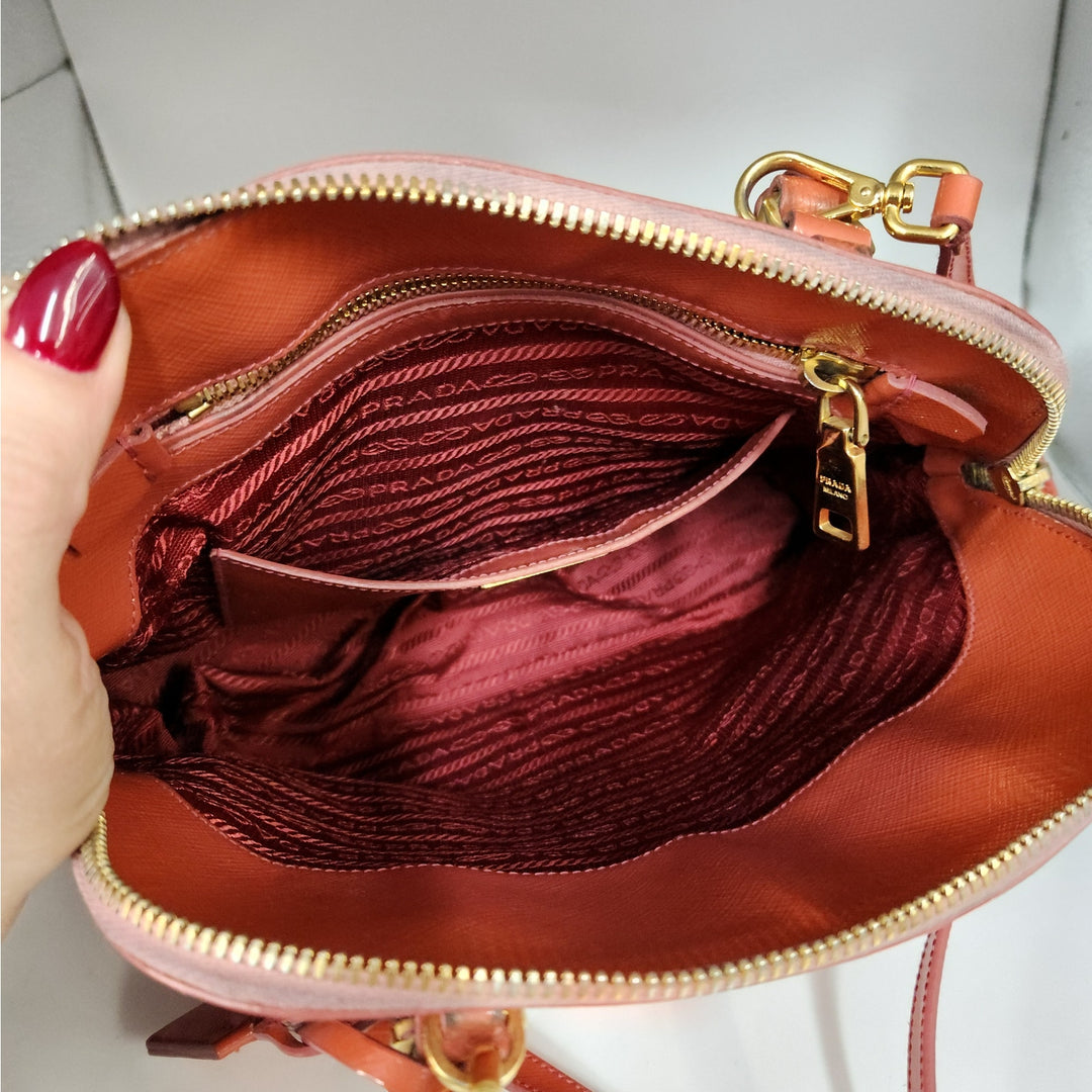 Authentic Prada Orange Saffiano Vernic Handbag w/ Gold Hardware & Shoulder Strap