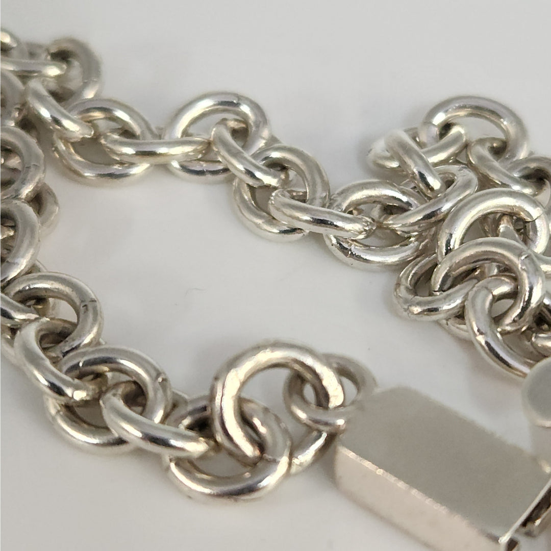 Solid 925 Sterling Silver Round Link Bracelet 8" Heavy Chain With Box Clasp