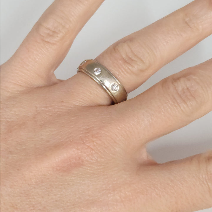 14k White Gold Diamond Band -Baszl Set Round Diamonds Wedding Band Size 8 .5
