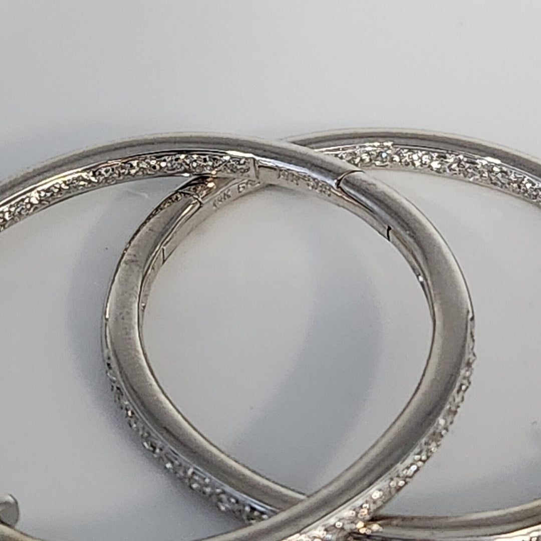 14k White Gold Elegant Double Side Diamond Hoop Earrings