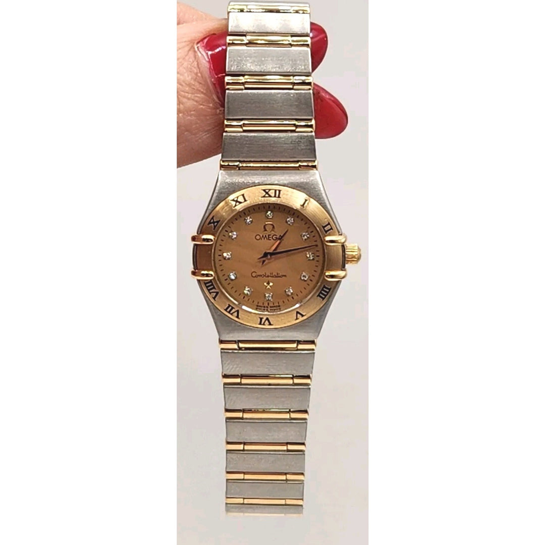 Omega Constellation 18k Gold & Stainless Steel Diamond Dial Women's Watch 22mm