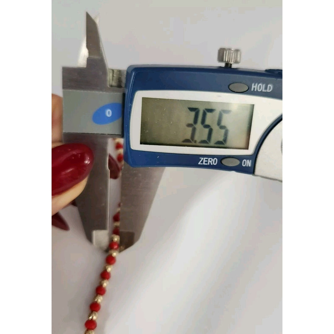 14k Yellow Gold Fashion Red And Gold Beaded Bracelet 7.5"