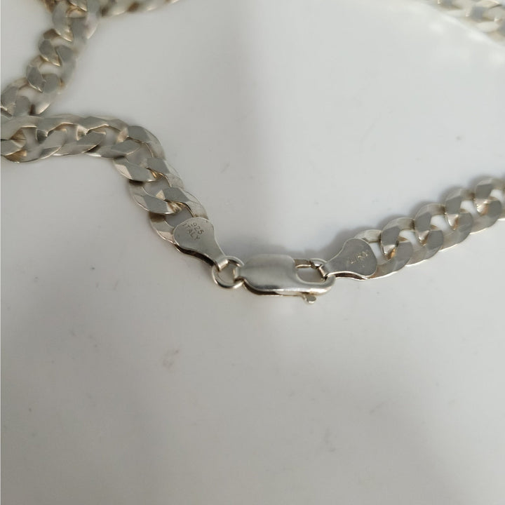 925 Sterling Silver Diamond Cut Curb Link Chain neckylace 22" 8mm 28 g Italy