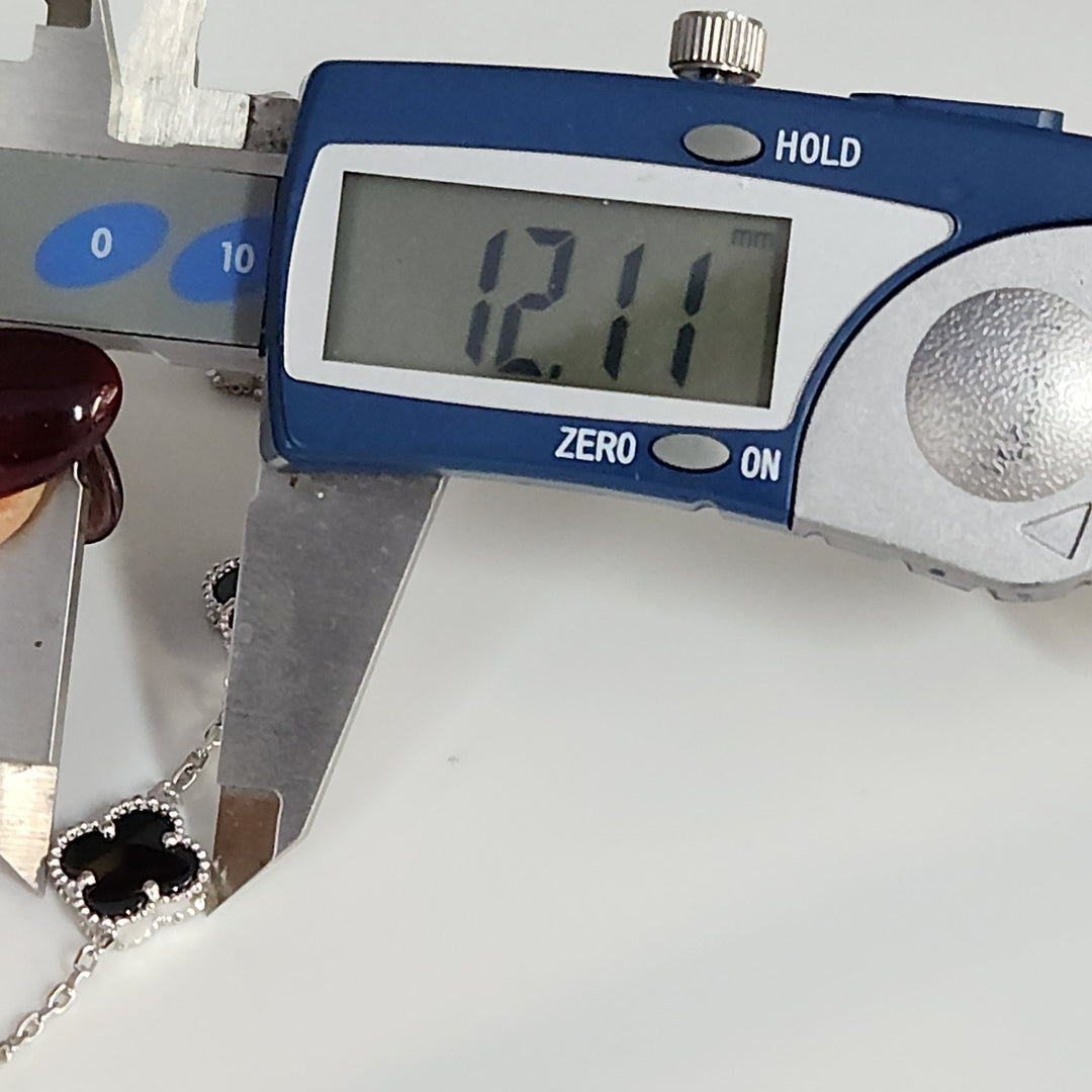 Fashion Silver Onyx Floral Clover Bracelet 8"