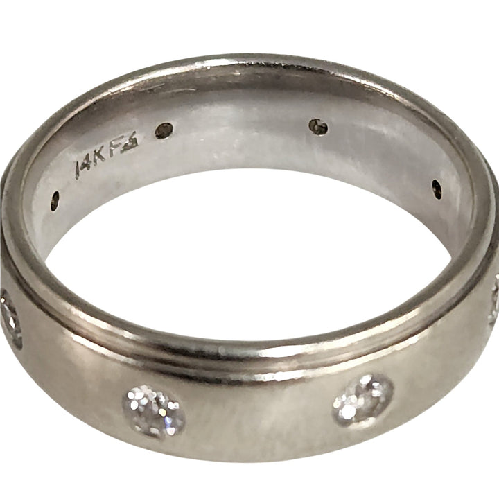 14k White Gold Diamond Band -Baszl Set Round Diamonds Wedding Band Size 8 .5
