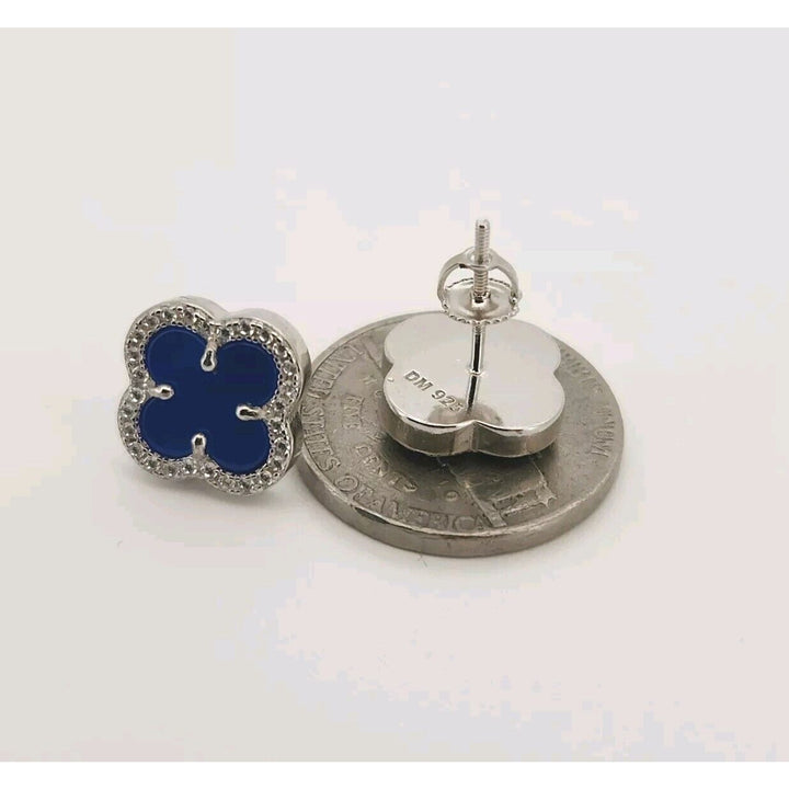 925 sterling silver Blue Flowers Stud Earrings A