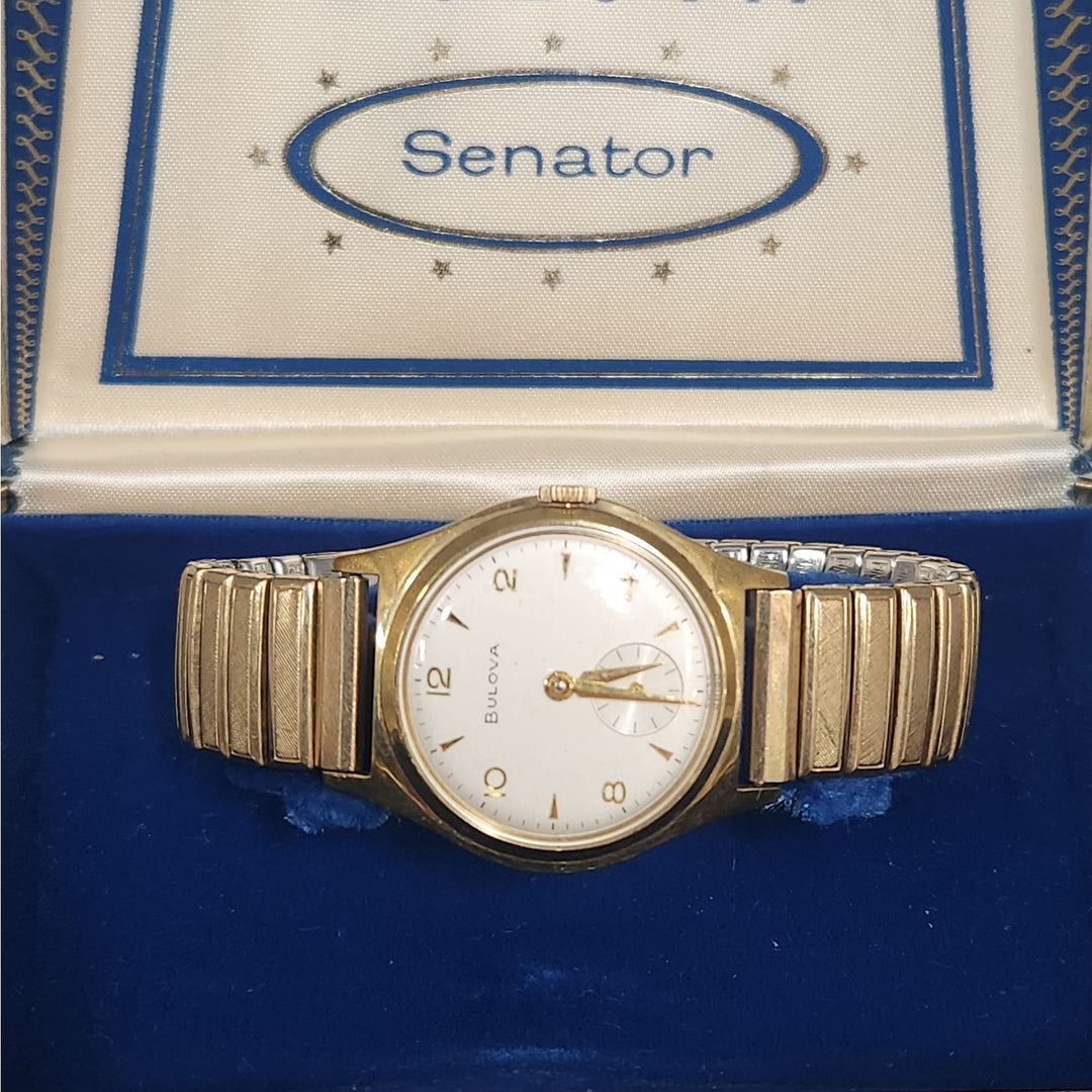 Vintage Bulova senator manual wind watch with small seconds and original box