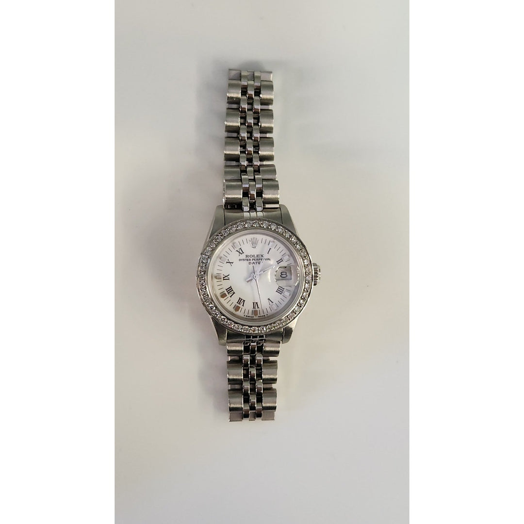 Rolex 26MM Watch Oyster Perpetual Date 69160 Aftermarket Lab Diamonds Bezel