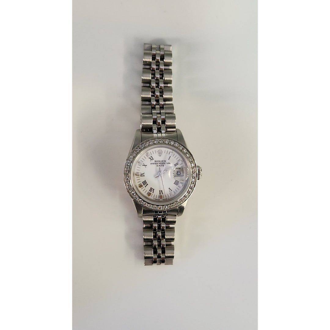 Rolex 26MM Watch Oyster Perpetual Date 69160 Aftermarket Lab Diamonds Bezel