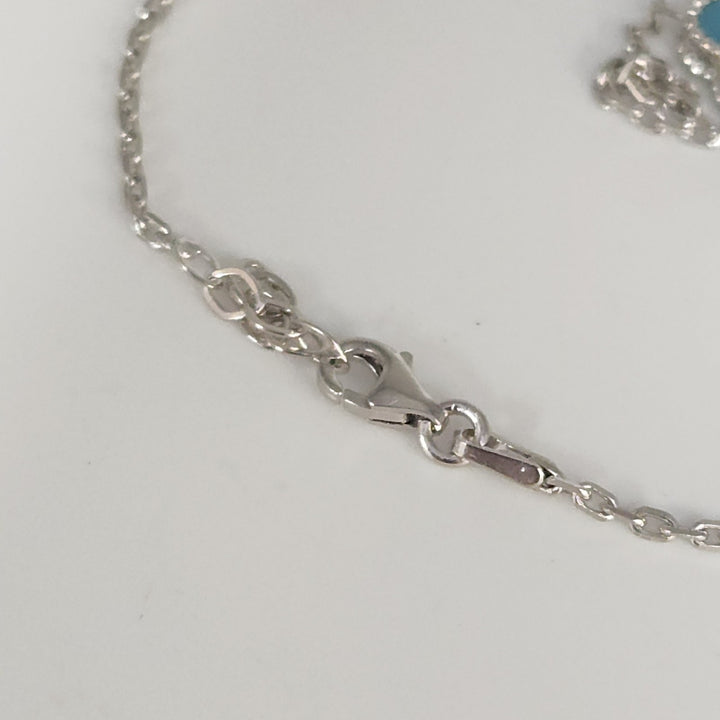 Chic Silver Turquoise Clover Motifs Necklace 21"