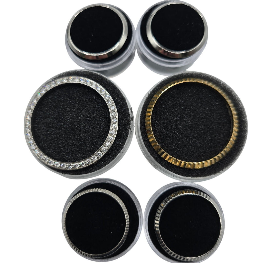 Mixed Lot 6 Watch Bezels 1-18K White Gold, 1-Lab Diamond & 4-Stainless Steel