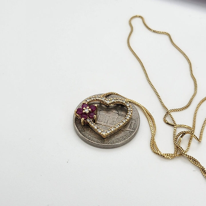 10k Yellow Gold Ruby & Diamond Pendant Necklace 18"