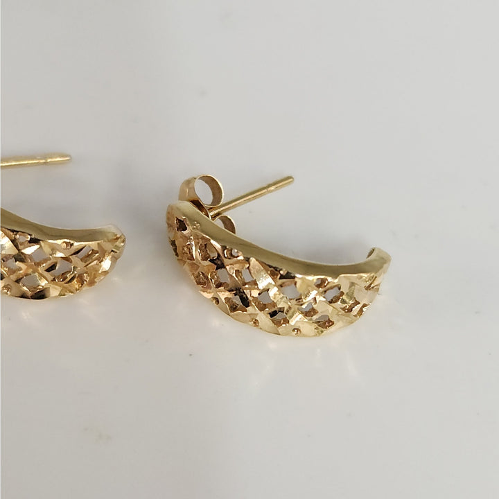 14k Yellow Gold Diamond -Cut Lattice half hope Earrings