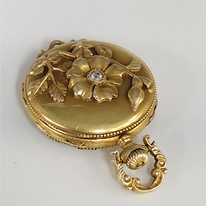 Antique  c.1901 Waltham 14k Solid Gold Diamond Manual Wind Pocket Watch