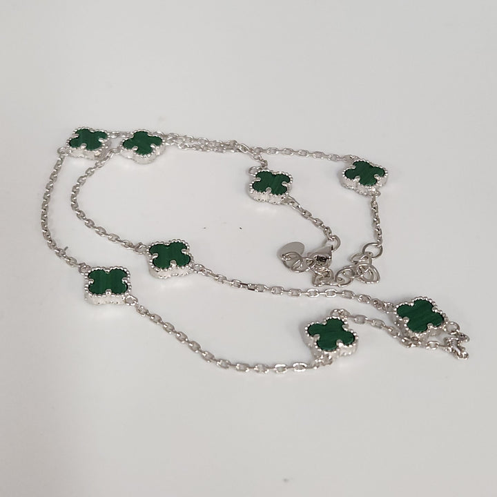 Elegant 925 Silver Malachite Clover Necklace 18.5"