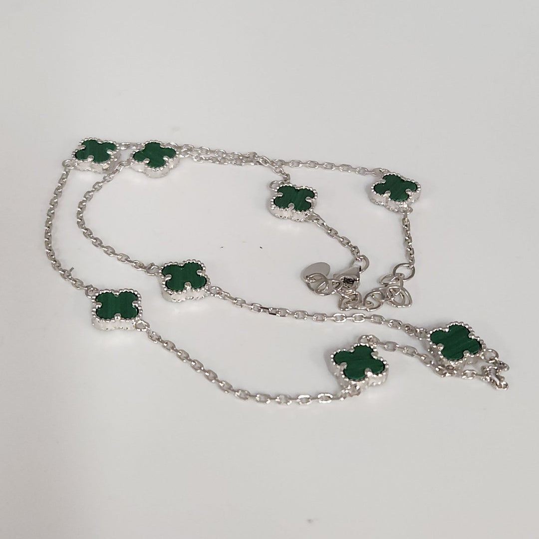 Elegant 925 Silver Malachite Clover Necklace 18.5"