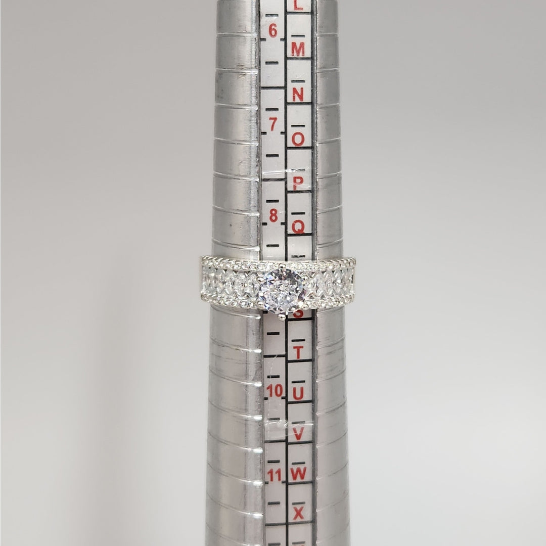 925 Sterling Silver Solitaire wide Band Ring size 9