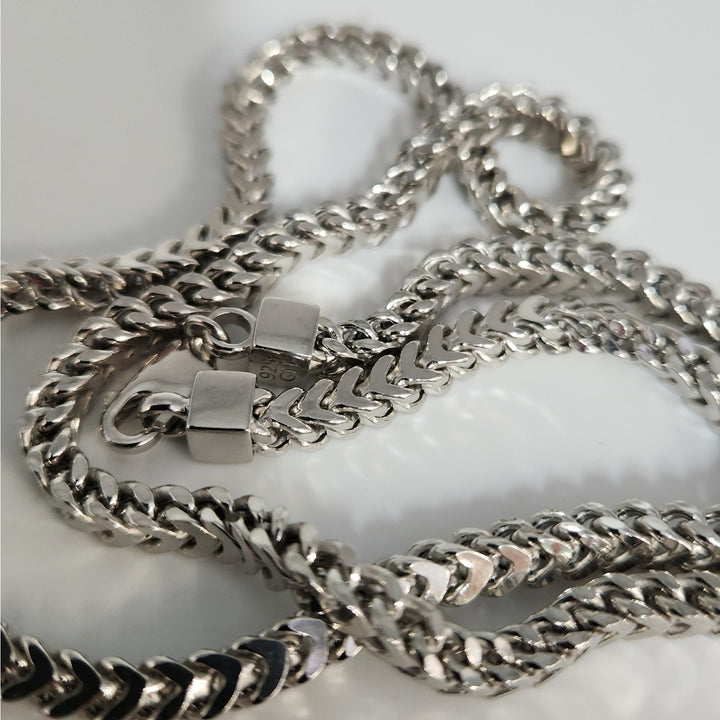 22" Solid 925 Sterling Silver Wheat Chain Necklace (Spiga) Bold Braided Design