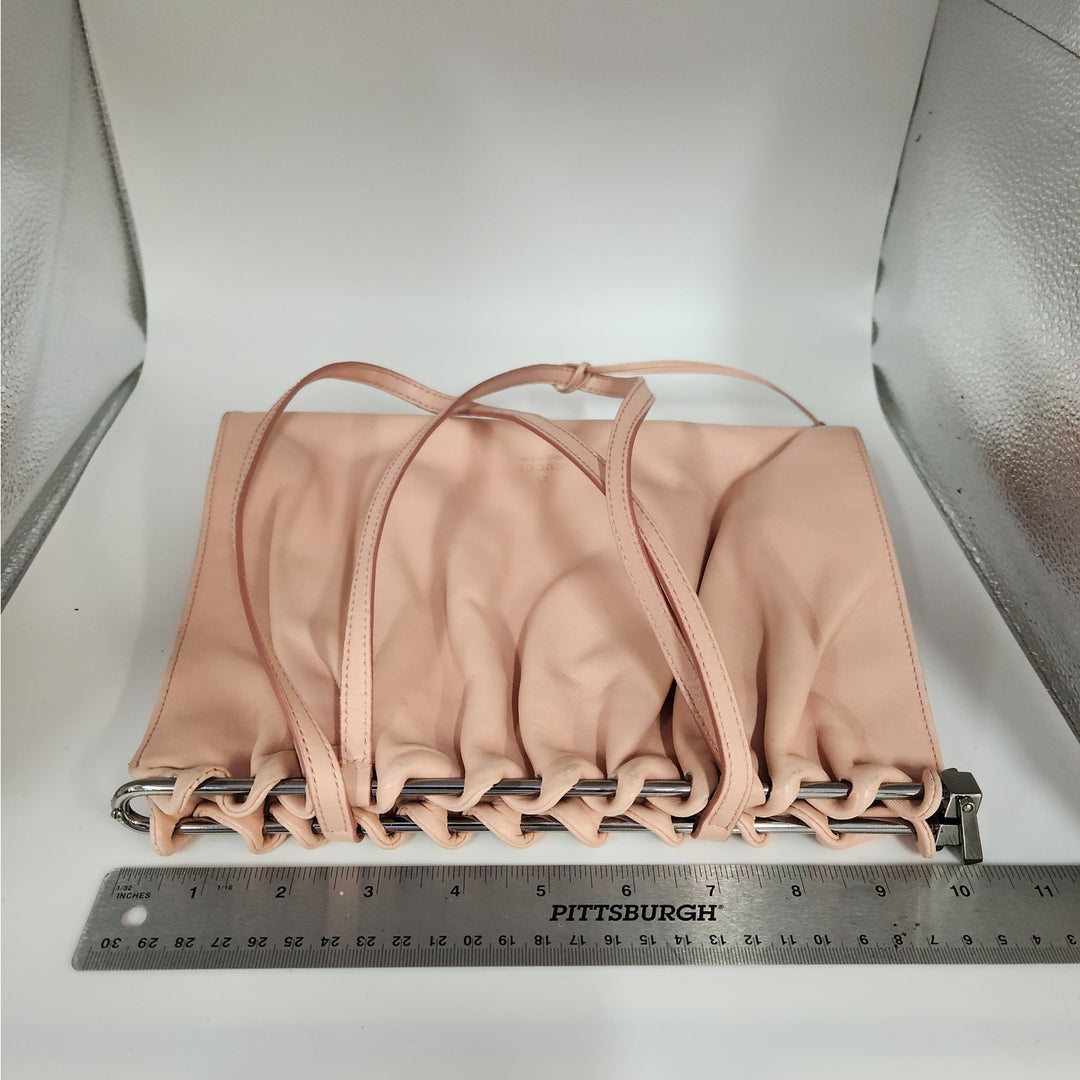 Vintage Gucci Blush Pink Leather Shoulder Bag With Drawstring Detail