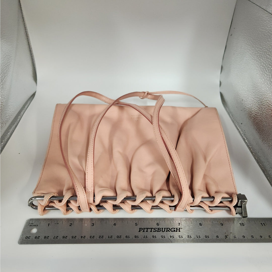 Vintage Gucci Blush Pink Leather Shoulder Bag With Drawstring Detail