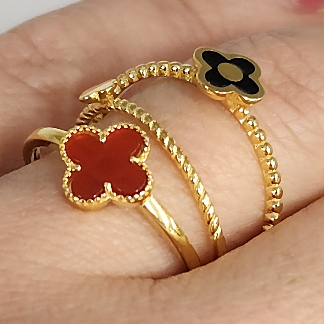 925 Sterling Silver Gold -Tone Clover Stackable Ring Set  size 9