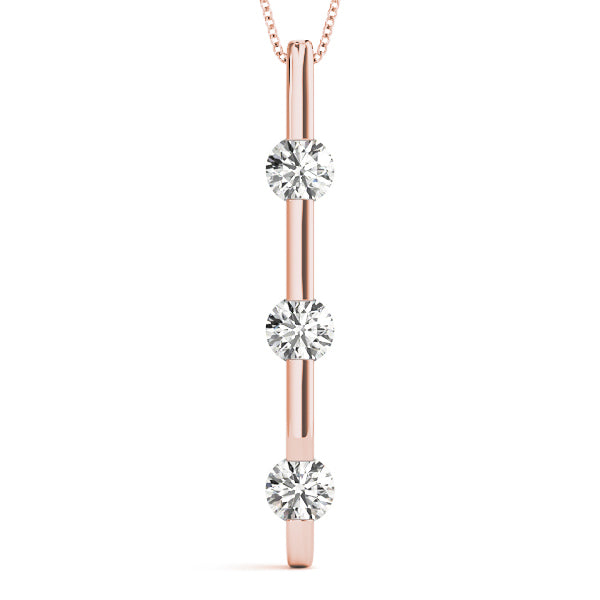 Rose Gold 3-Stone Diamond Pendant Necklace