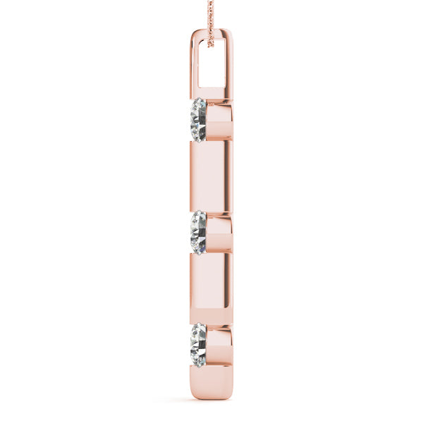 Rose Gold 3-Stone Diamond Pendant Necklace